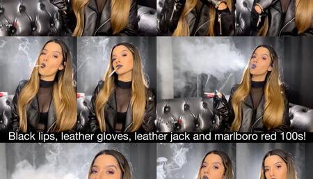 Black lips, leather gloves, leather jacket and marlboro red 100s!