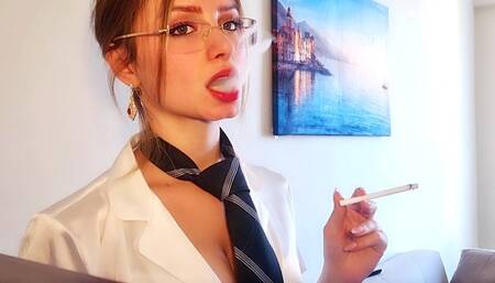 A Smoking Secretary Chewing Gum