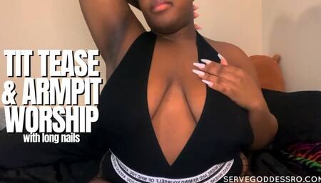 Tit Tease & Armpit Worship with Long Nails HD MP4 1080p by Royal Ro with Lingerie, Fishnet Stockings, Thick Thighs, Smelly Pits, Armpit Fetish, Tit Worship, Ebony Goddess