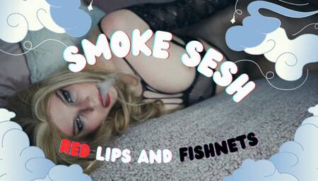 Red lips, black nails and fishnets smoke sesh 720p
