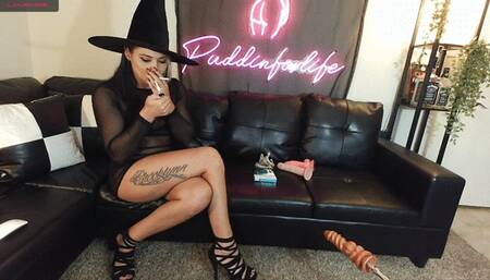 Halloween is here, Naughty little  2 Newport 100s at once  smoking witch