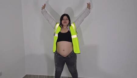 Stretching with unbuttoned jeans