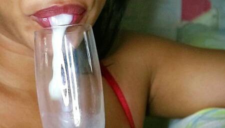 Deep Throat and Tongue in the Balls. I Drank Cum From the Glass Cup. Big Load of Cum.