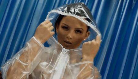 Me, In Clear Plastic Jacket And The Fun With My Blue Dildo