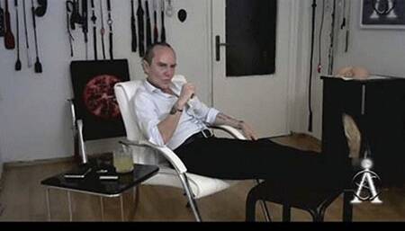 Sit by Master's Dress Shoes While HE  Watches TV