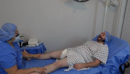 Doctor Jess performs anal plug insertion and masturbation procedure before diapering patient