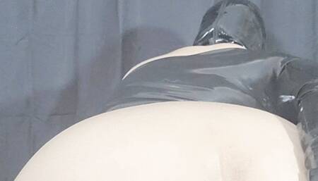 Butt plug insertion with latex fetish gloves and my latex dress pulled over my ass