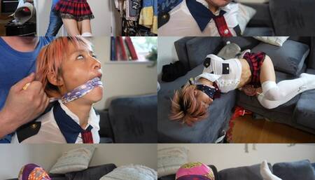 Chinese student jade bound, gagged and scarf hooded (mp4)