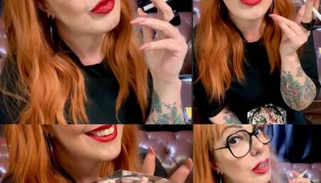 Winston 100- Redhead smoker, smoking very elegantly for you - Deep Inhales, Mouth Inhales and open mouth exhales, Nose exhales, Multiples pumps, Cough