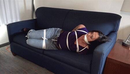 2307TOMIKO-Tied up and gagged in my tight jeans and pantyhose!