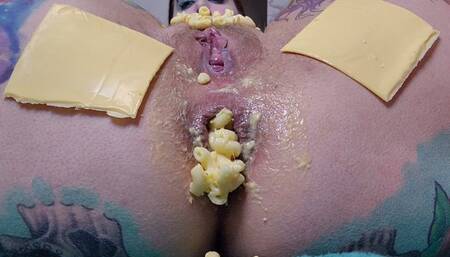 Cheese ass: Mac and cheese, sliced cheese, canned cheese, gapes, delightful squishy ass sounds