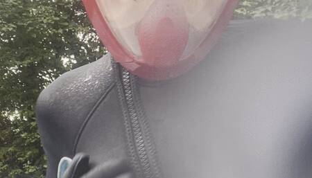 getting my wet neoprene thick wetsuit and scuba ffs off naked dripping wet from hot tub
