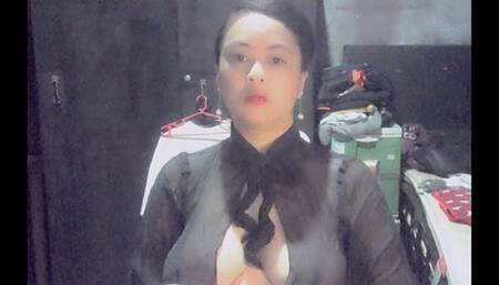 Black Seethru blouse Braless (Smoking Marlboro white) NO SOUNDS