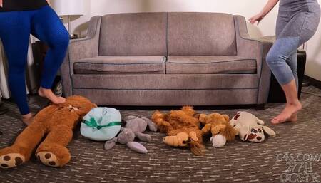 Megan Jones and Constance Trampling the Plushies Barefoot - Front View 4K