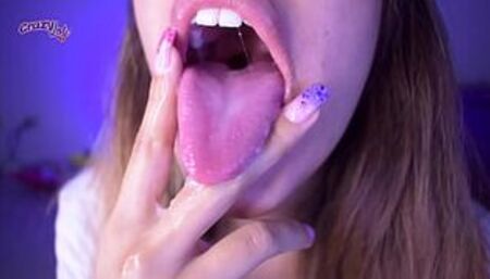 Long tongue- spit, licking and sucking my fingers