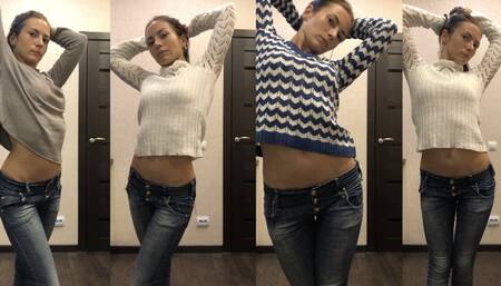Stretch test Belly showing in sweaters