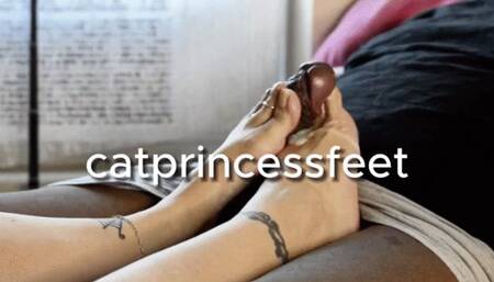 I'll take your dick out with just my feet, hot natural toe footjob on massive bbc, thick load