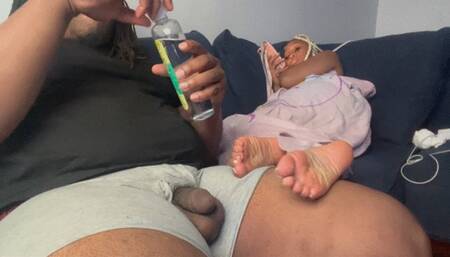 “Milf Sachi let’s foot boy fuck her soles”