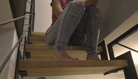 Handcuffed Wedgie on the stairs