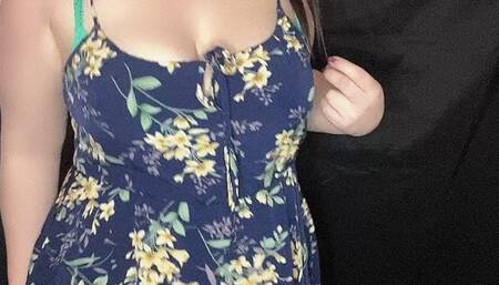 Smoking in my blue floral dress and matching heels