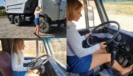 Lucy's first time on a dump truck