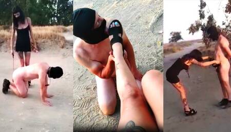Girl humiliation slave in public suck her foot and spanking CRUEL HUMILIATION