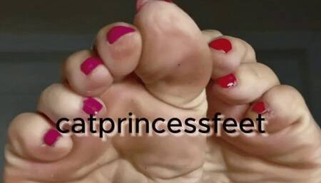 Headstand feet, stretches, arches, long toes, wrinkled soles, tattooed long legs show