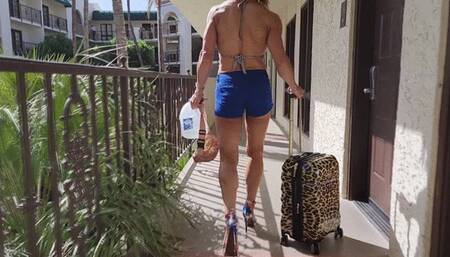 Walk High Heels and Blue Short Shorts
