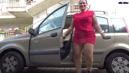 BOUNCING CAR IN RED DRESS