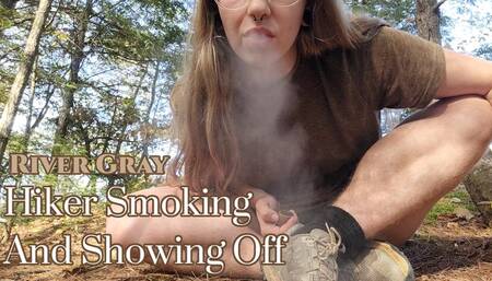 Hiker Smoking And Showing Off