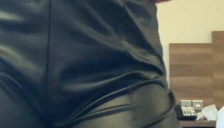 shiny leather pvc pants worship topless