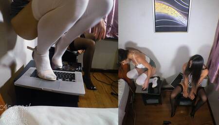 Goblin Goddess and Ashe Ellis Destroy 2 Laptops - Above and Side Views 4K