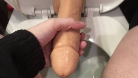 Peeing on and Stroking Your Huge Dick on the Toilet