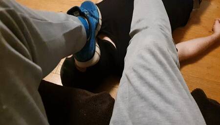 Slave worships my trainers, feet and gets beats