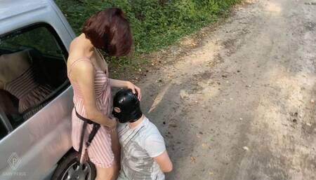 Strap-on face fucking in the woods - [720p]