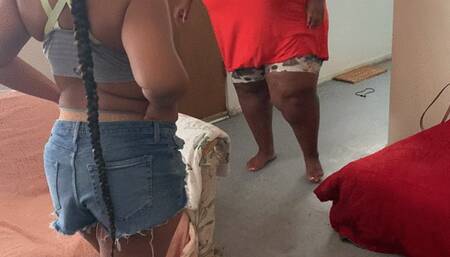 Ebony girl gets a hard spanking over her jeans for not listening