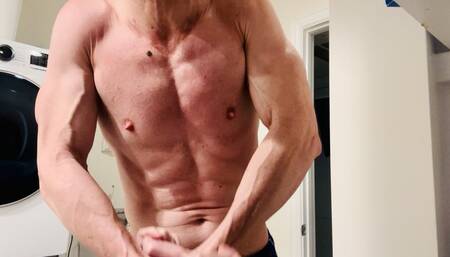 Close up striated muscle flexing with ab punching SD