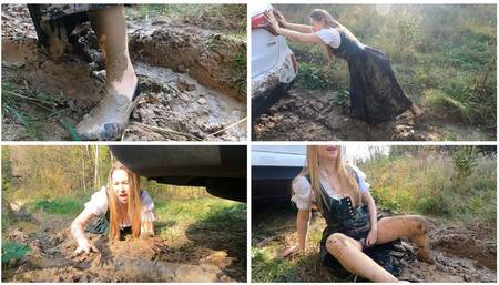 EXCLUSIVE PREMIERE: FULLY CLOTHED MUDDY PUSHING CAR IN STUCK