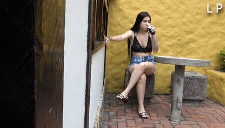 Alison In Shoeplay In Park Under The Rain