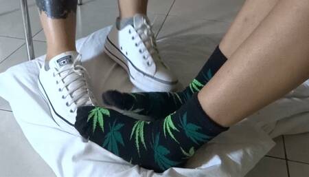 FOOTSTOOL FOR OUR FEET IN SOCKS FOR OUR LUNCH SORA MICHI AND AZUKAT