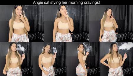 Angie satisfying her morning cravings in her cute pjs!