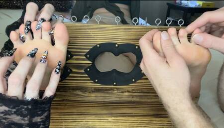 Claire’s feet tickled in stocks