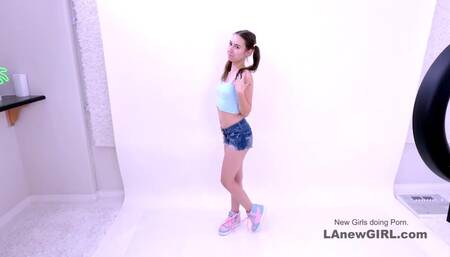 Tiny cute teen pussy fucked by big cock at her audition