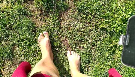 Nikita Walks Around in the Park and Plays with a Tree - Foot Fetish