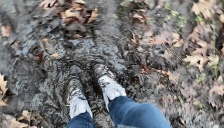 Getting Fila Disruptor sneakers wet and muddy