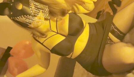 Hot sloppy deepthroat on big cock in sensual strap-bra & mouth full of cum CLOSEUP