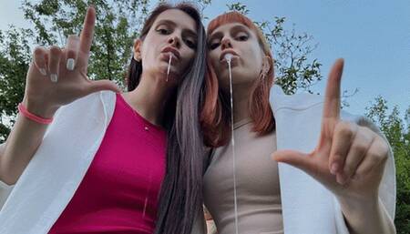 A Lot Of Two Mistresses Saliva In Your Slave Mouth - POV Spitting Femdom Close-up (MP4 HD 1080p)
