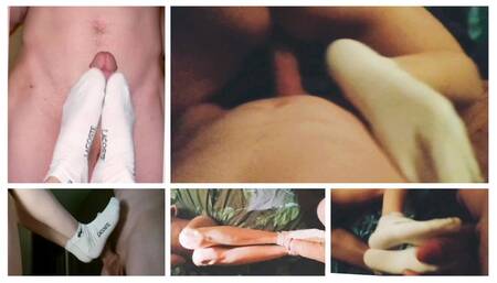 Footjob blowjob cowgirl sex and cum on feet in short Lacoste socks