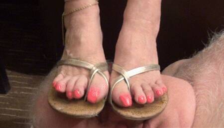 Face Trample with Gold Thong Flats - iPad Quality