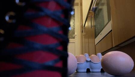 Crushing eggs with my latex boots